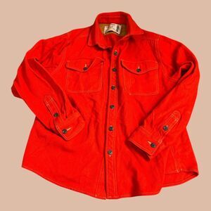 Line Of Trade Melton Overshirt Jacket Size Large Orange Wool Button Down